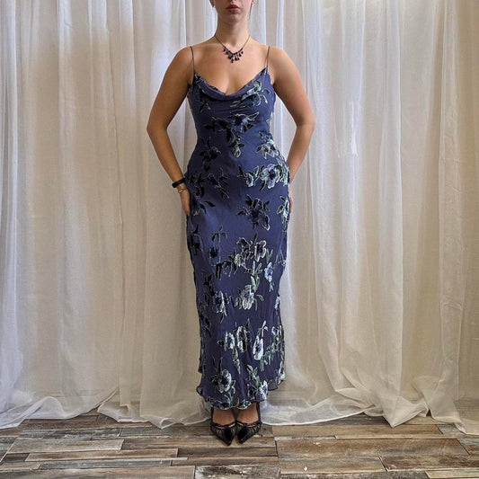 Monsoon Y2K maxi dress silk blend velvet devore uk 12