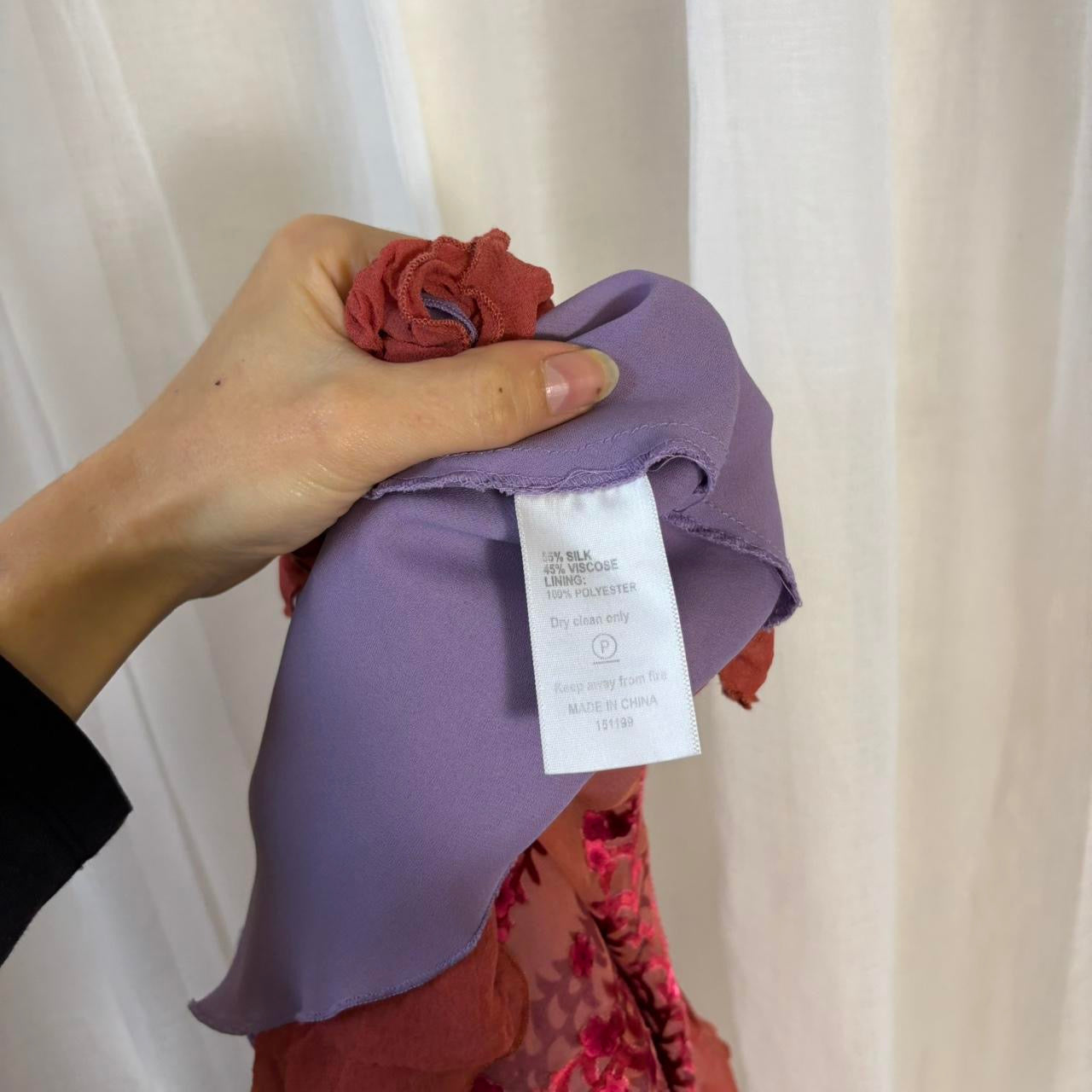 Y2K Monsoon midi dress silk blend floral pink red fishtail uk 10