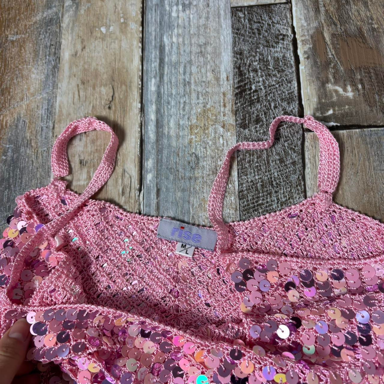 Y2k pink knit sequin covered cami top coquette size M