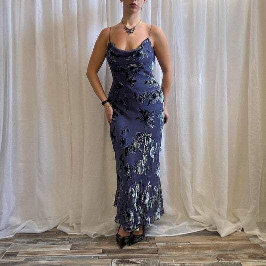 Monsoon Y2K maxi dress silk blend velvet devore uk 12