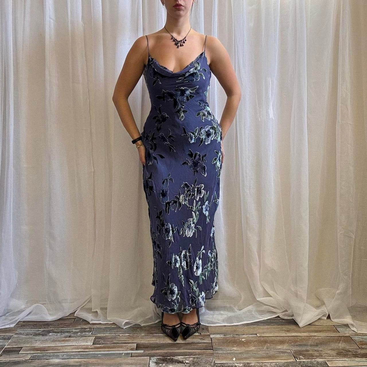 Monsoon Y2K maxi dress silk blend velvet devore uk 12