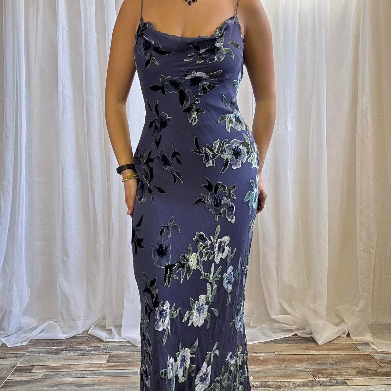 Monsoon Y2K maxi dress silk blend velvet devore uk 12