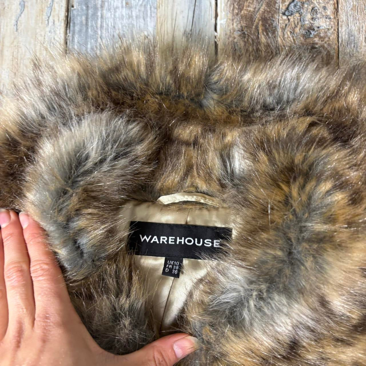 Y2K faux fur coat animal print brown uk 10 Warehouse