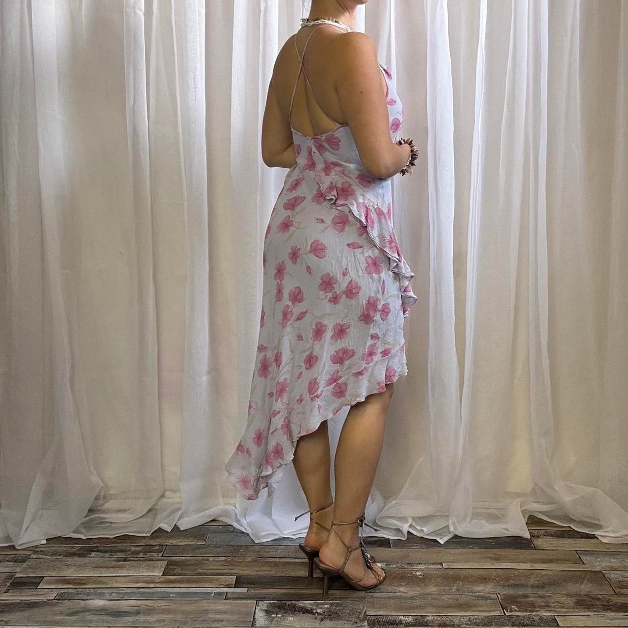 Y2K silk dress asymmetric hem lilac floral with bolero uk 8