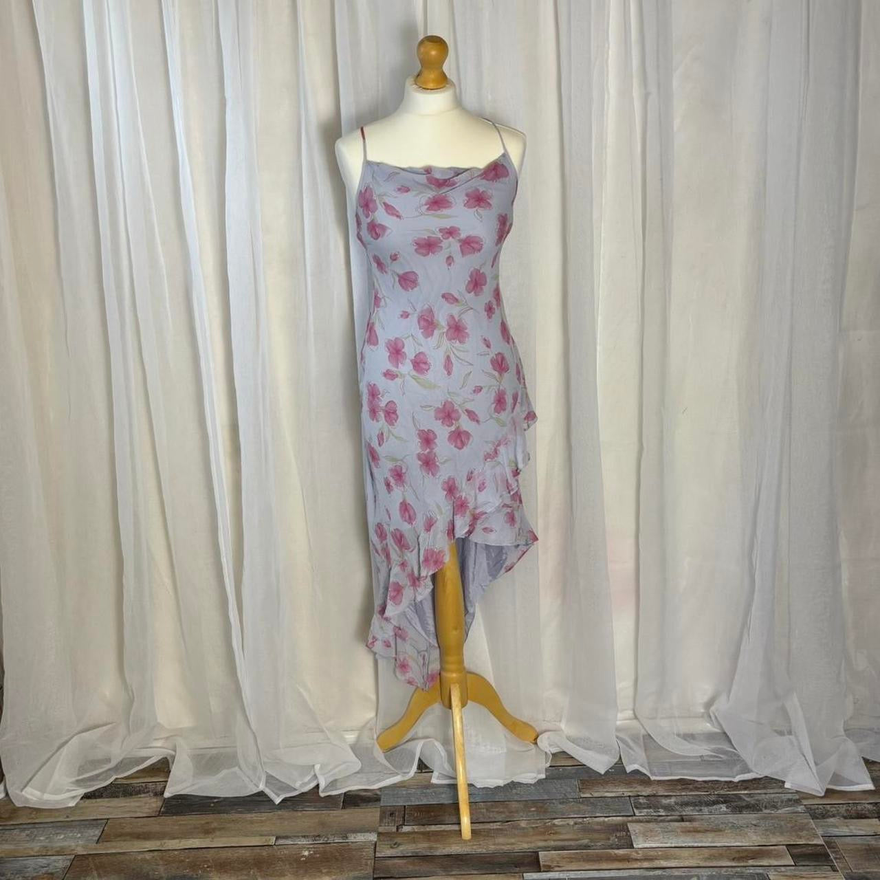 Y2K silk dress asymmetric hem lilac floral with bolero uk 8