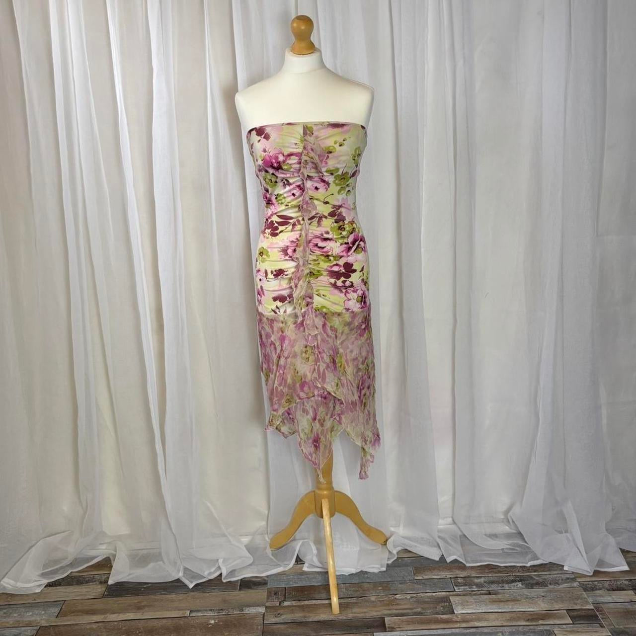 Y2k fairy dress silk blend asymmetric hem floral uk 10