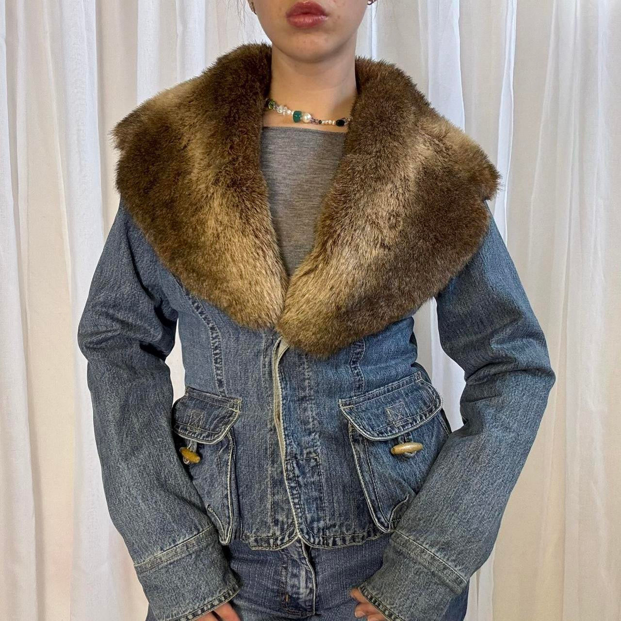Y2K Morgan de Toi denim jacket brown faux collar size M