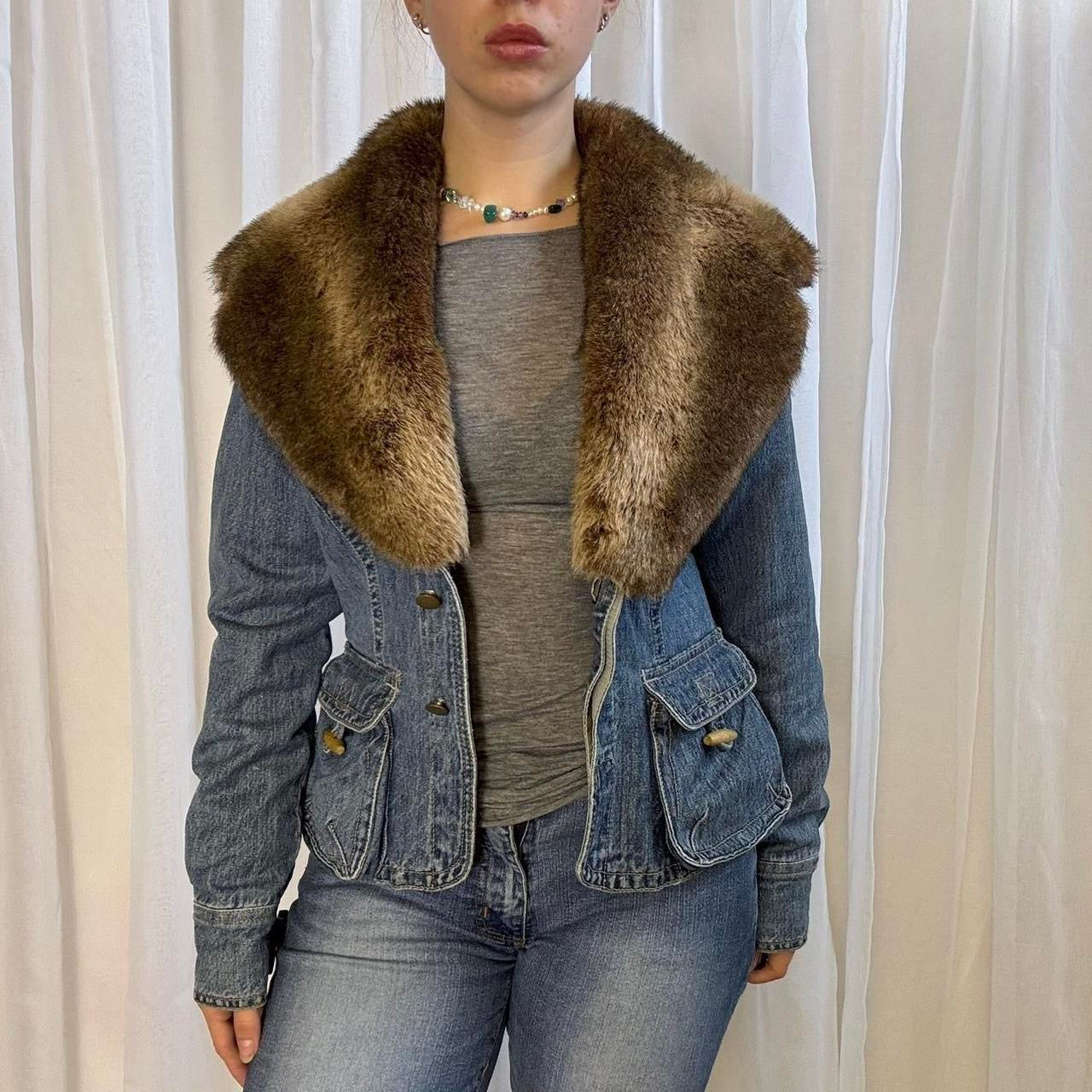 Y2K Morgan de Toi denim jacket brown faux collar size M