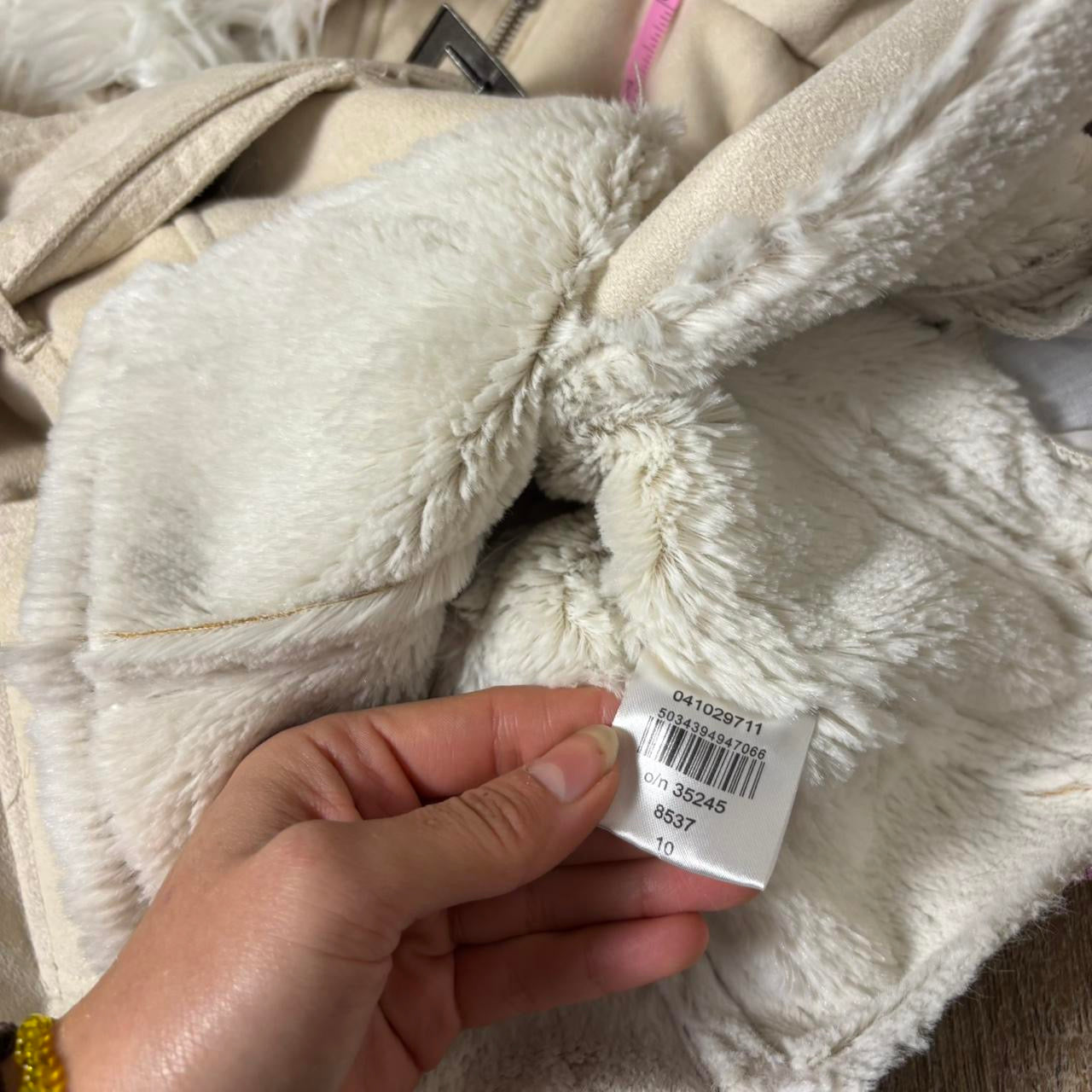 Y2K Jane Norman faux suede jacket cream belted faux fur uk 10