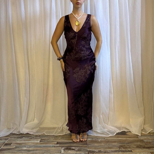 Y2K Phase Eight silk blend maxi dress purple floral uk 10