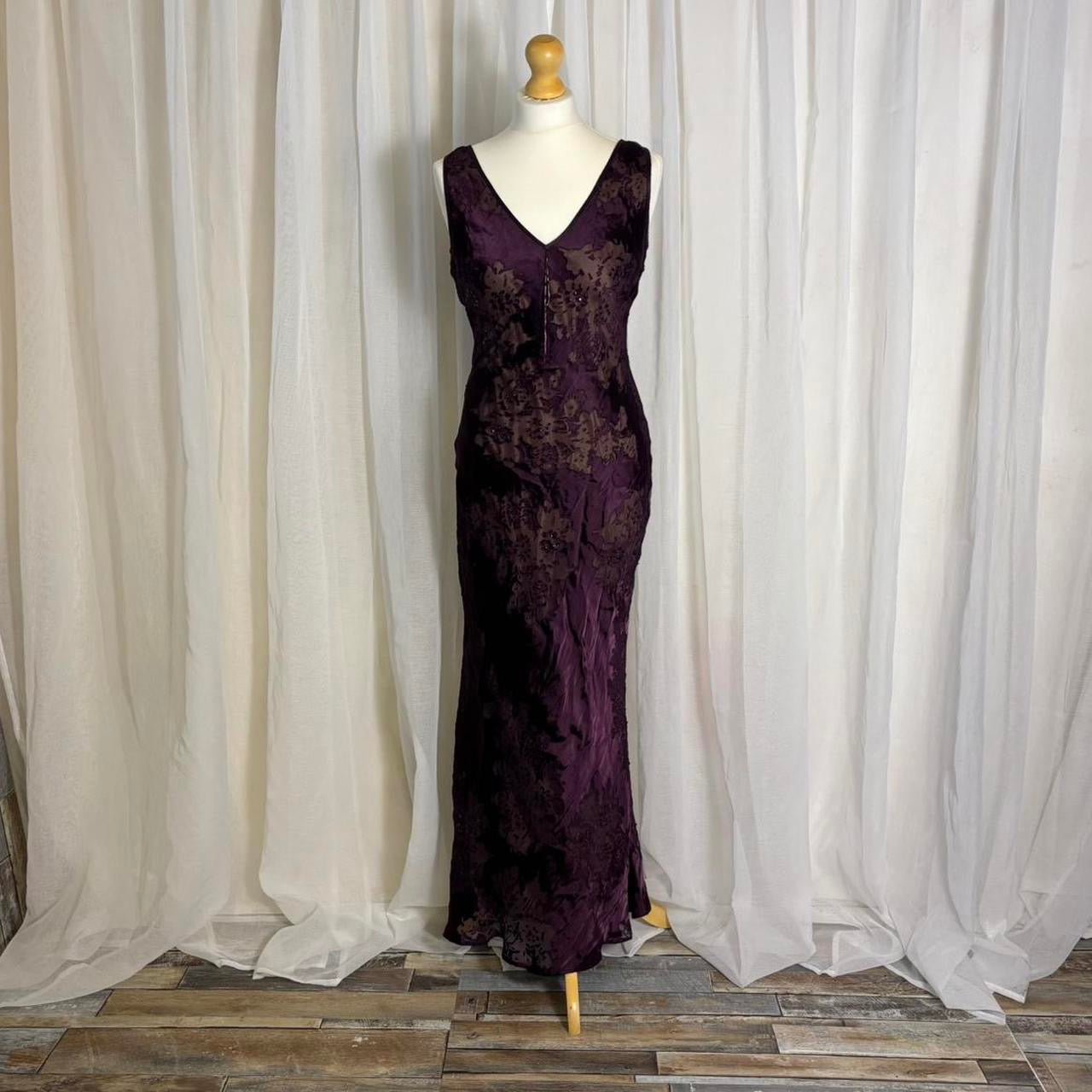 Y2K Phase Eight silk blend maxi dress purple floral uk 10