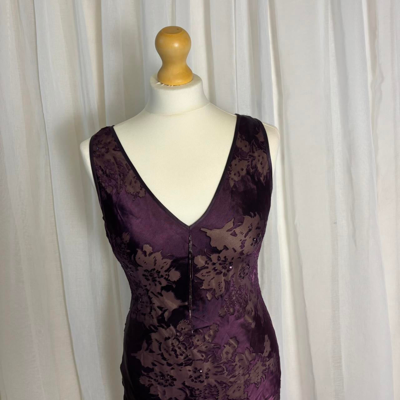 Y2K Phase Eight silk blend maxi dress purple floral uk 10