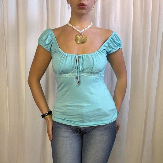 Y2K Jane Norman gypsy milkmaid top blue uk 12