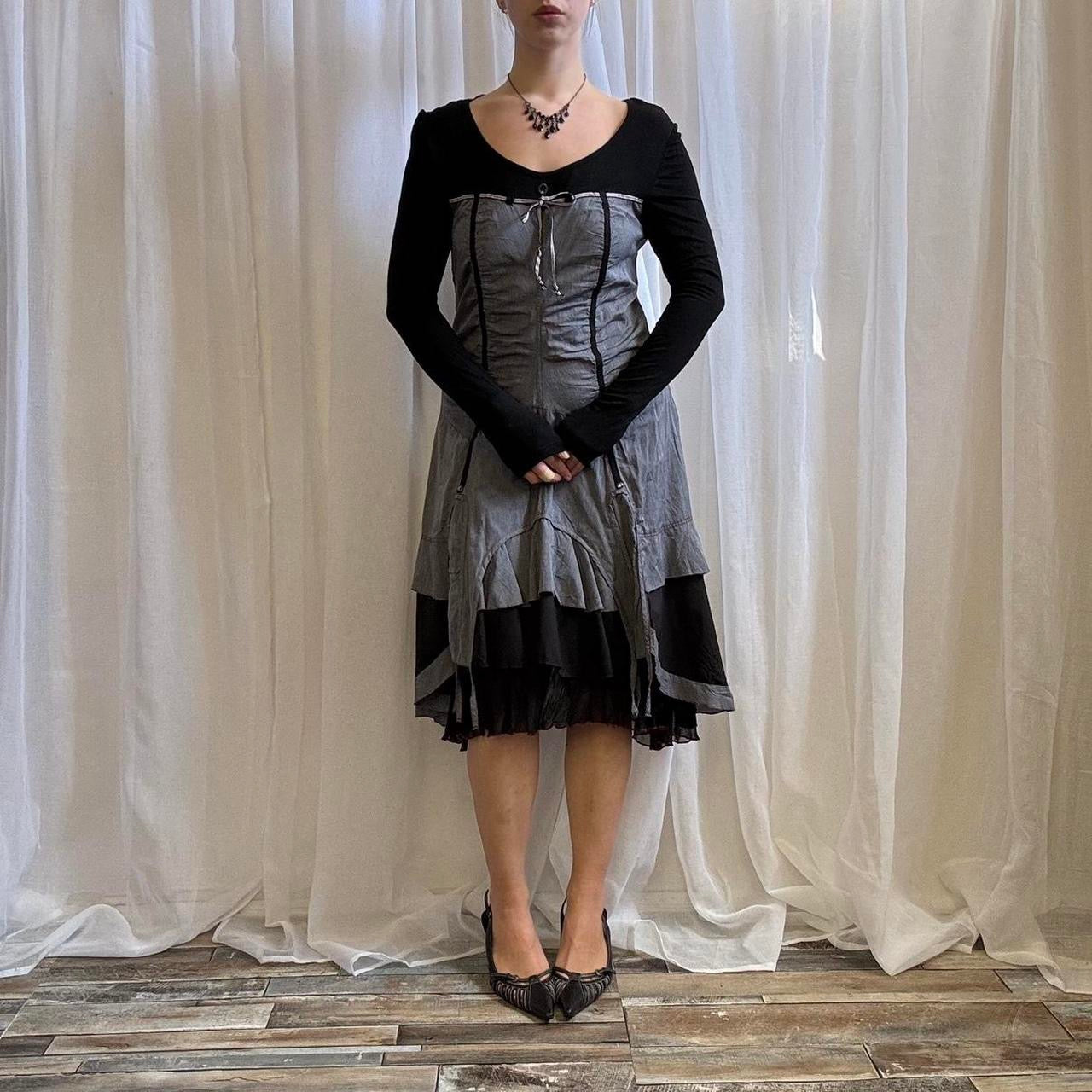 Y2K Joe Browns grunge midi dress long sleeve grey black layered uk 10