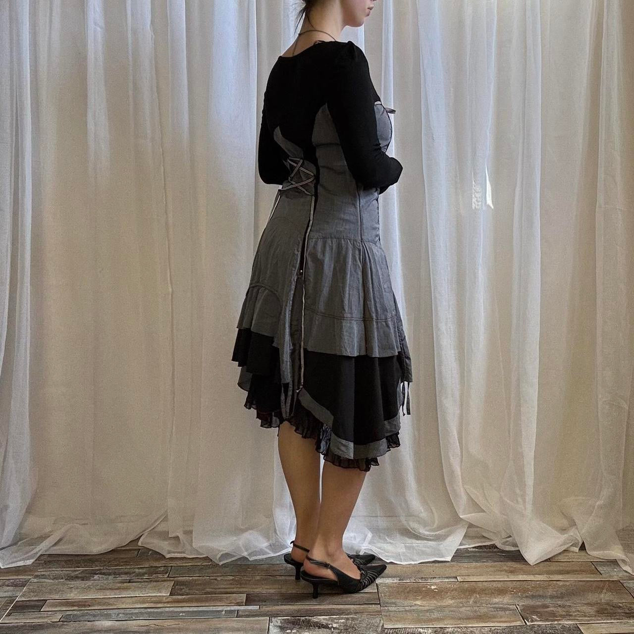 Y2K Joe Browns grunge midi dress long sleeve grey black layered uk 10