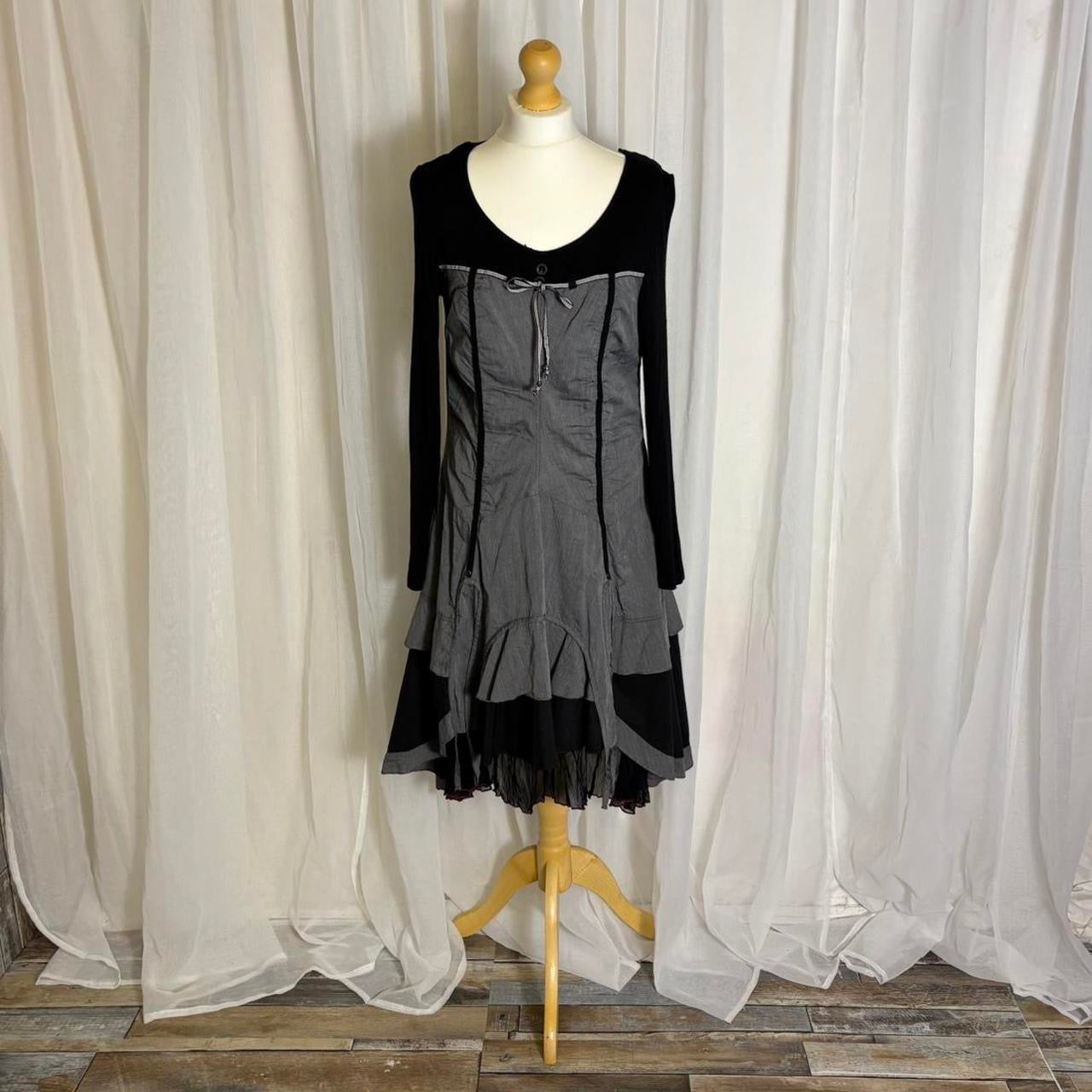 Y2K Joe Browns grunge midi dress long sleeve grey black layered uk 10