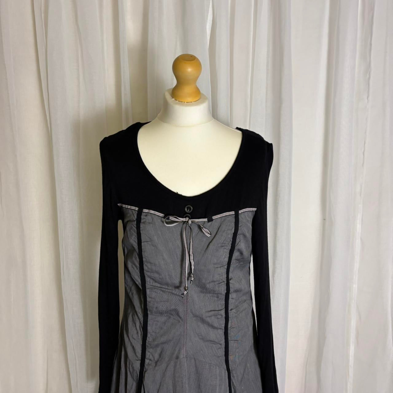Y2K Joe Browns grunge midi dress long sleeve grey black layered uk 10