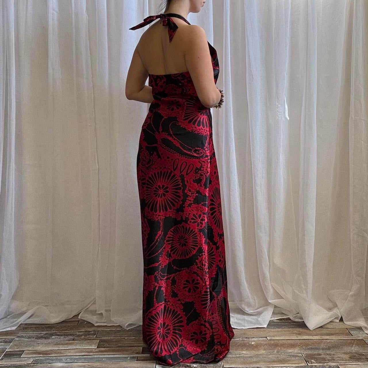 Y2K Jane Norman maxi dress satin floral halterneck black fed uk 14