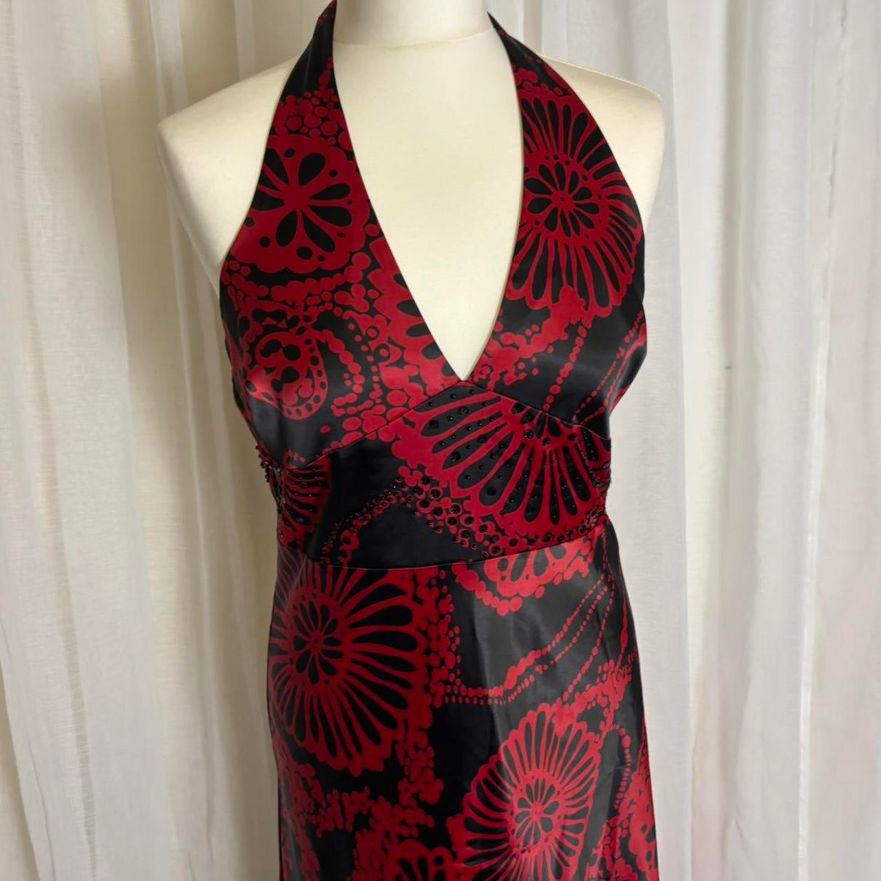 Y2K Jane Norman maxi dress satin floral halterneck black fed uk 14