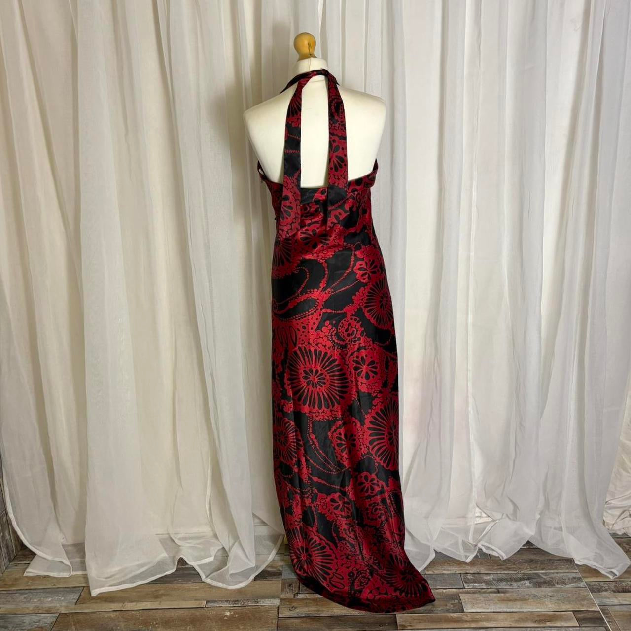 Y2K Jane Norman maxi dress satin floral halterneck black fed uk 14