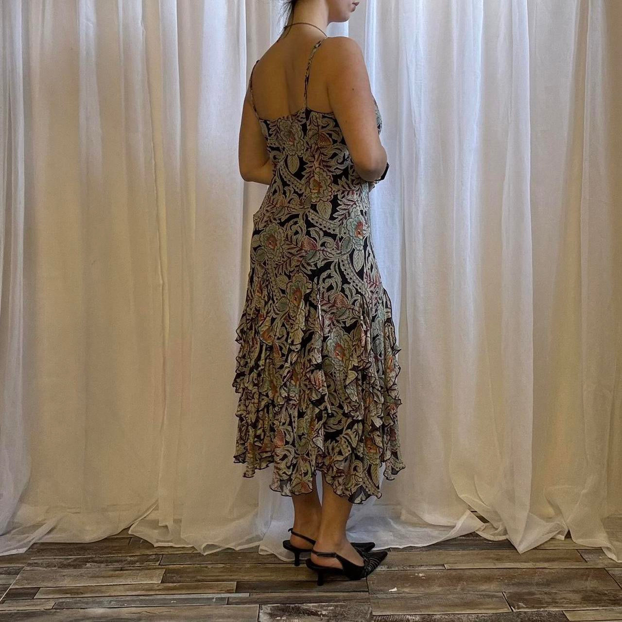 Y2K Coast silk midi dress floral ruffle hem uk 14