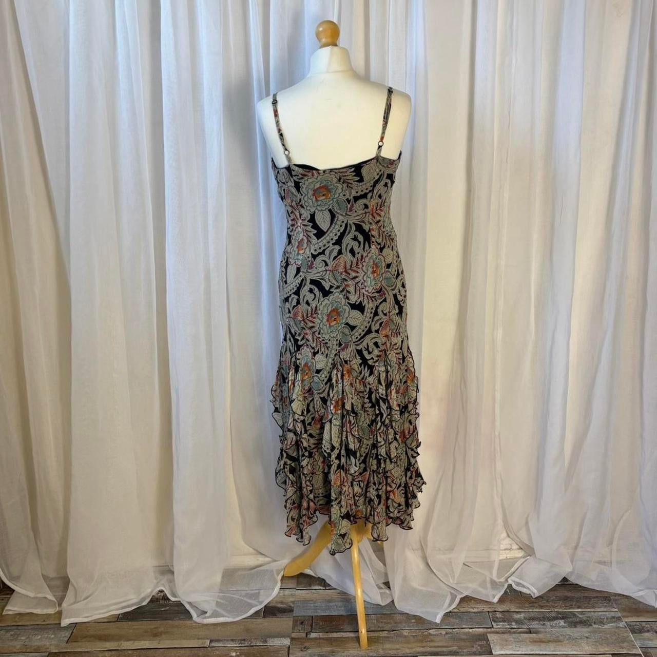 Y2K Coast silk midi dress floral ruffle hem uk 14