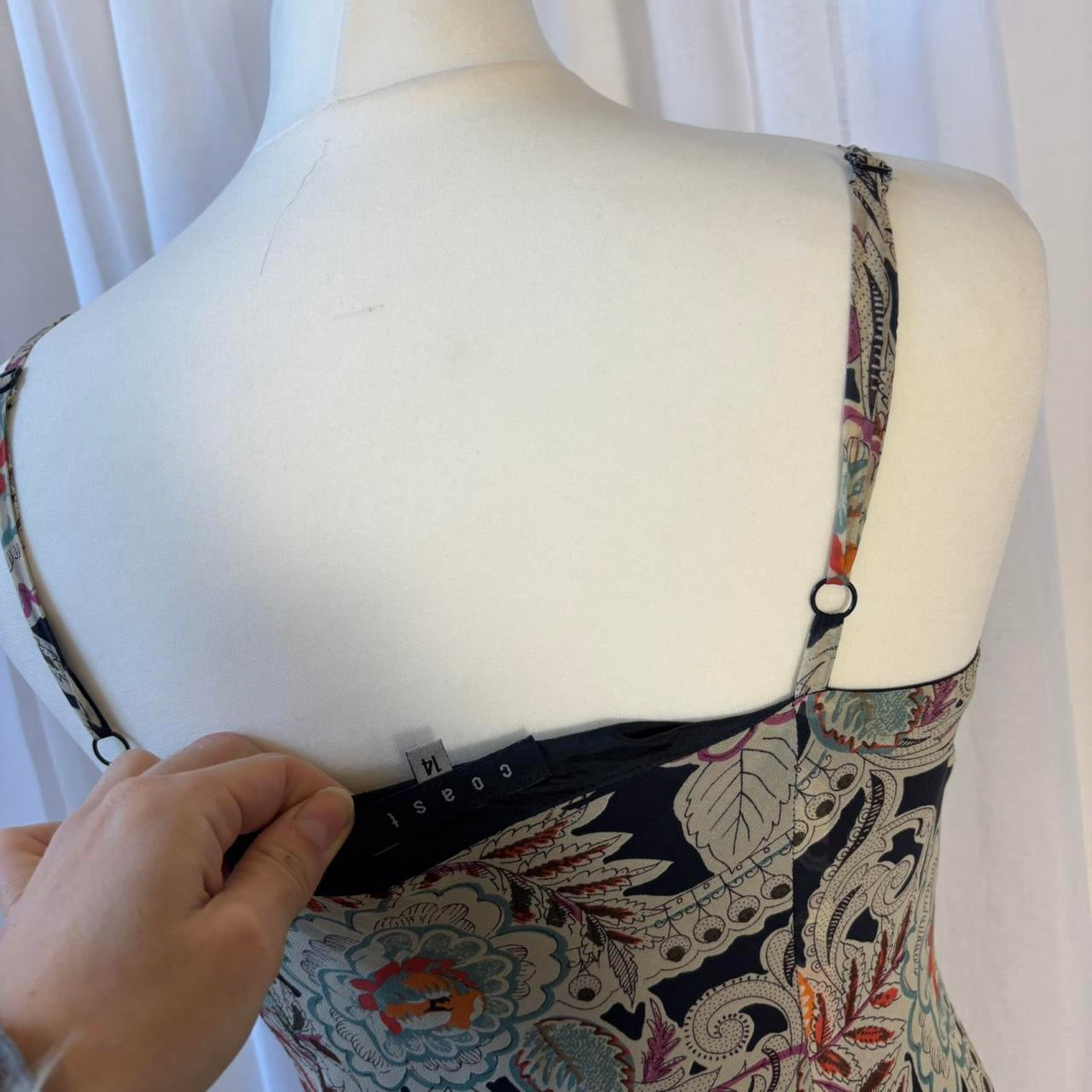 Y2K Coast silk midi dress floral ruffle hem uk 14