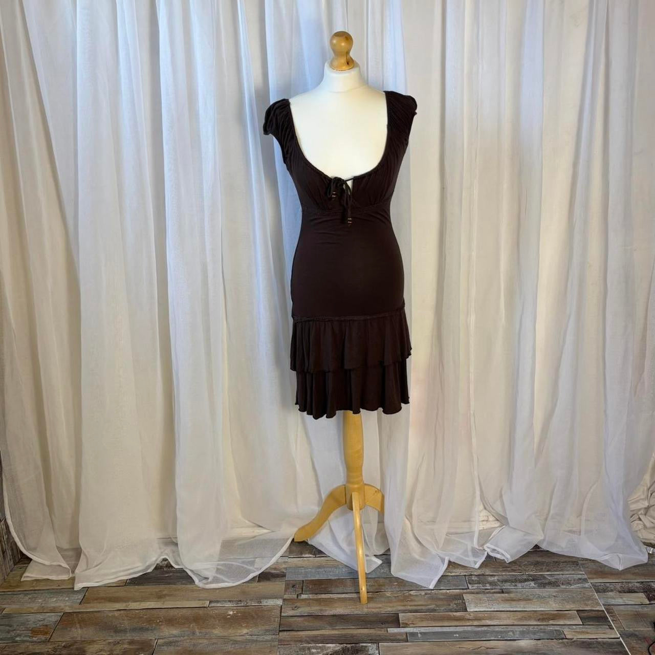 Y2K Jane Norman milkmaid style dress brown boho uk 12