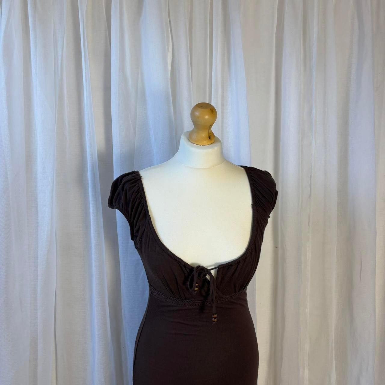 Y2K Jane Norman milkmaid style dress brown boho uk 12