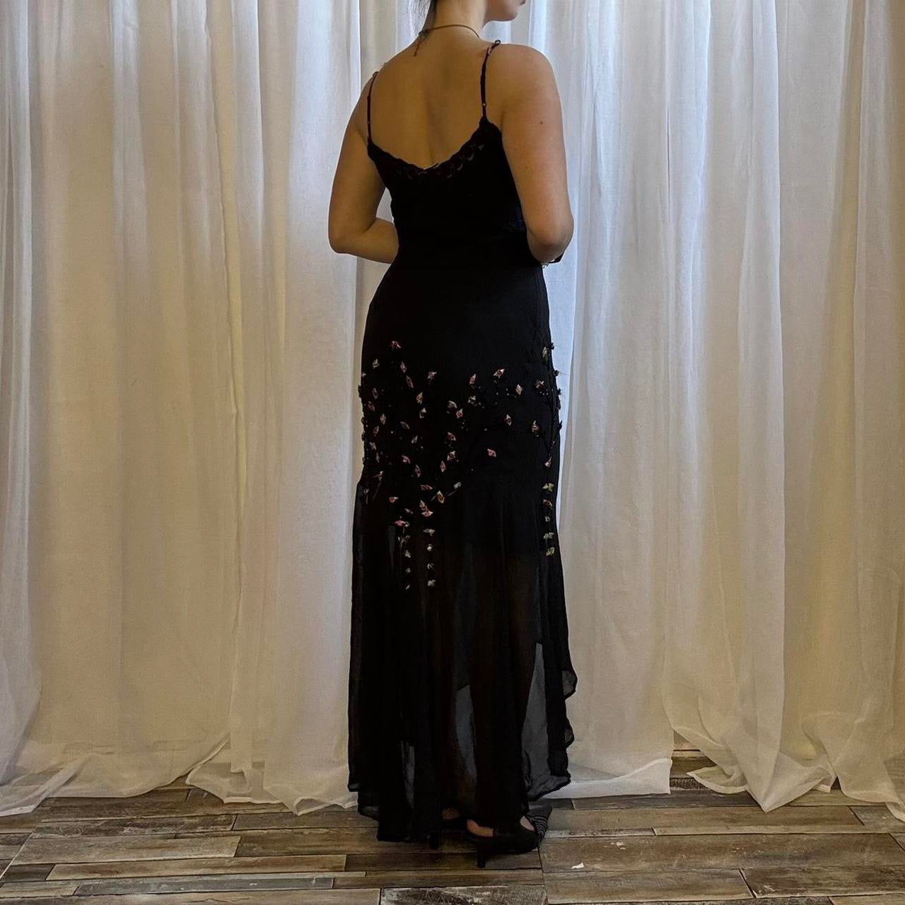 Y2K Caché silk maxi dress fishtail hem pink flower detailing uk 8