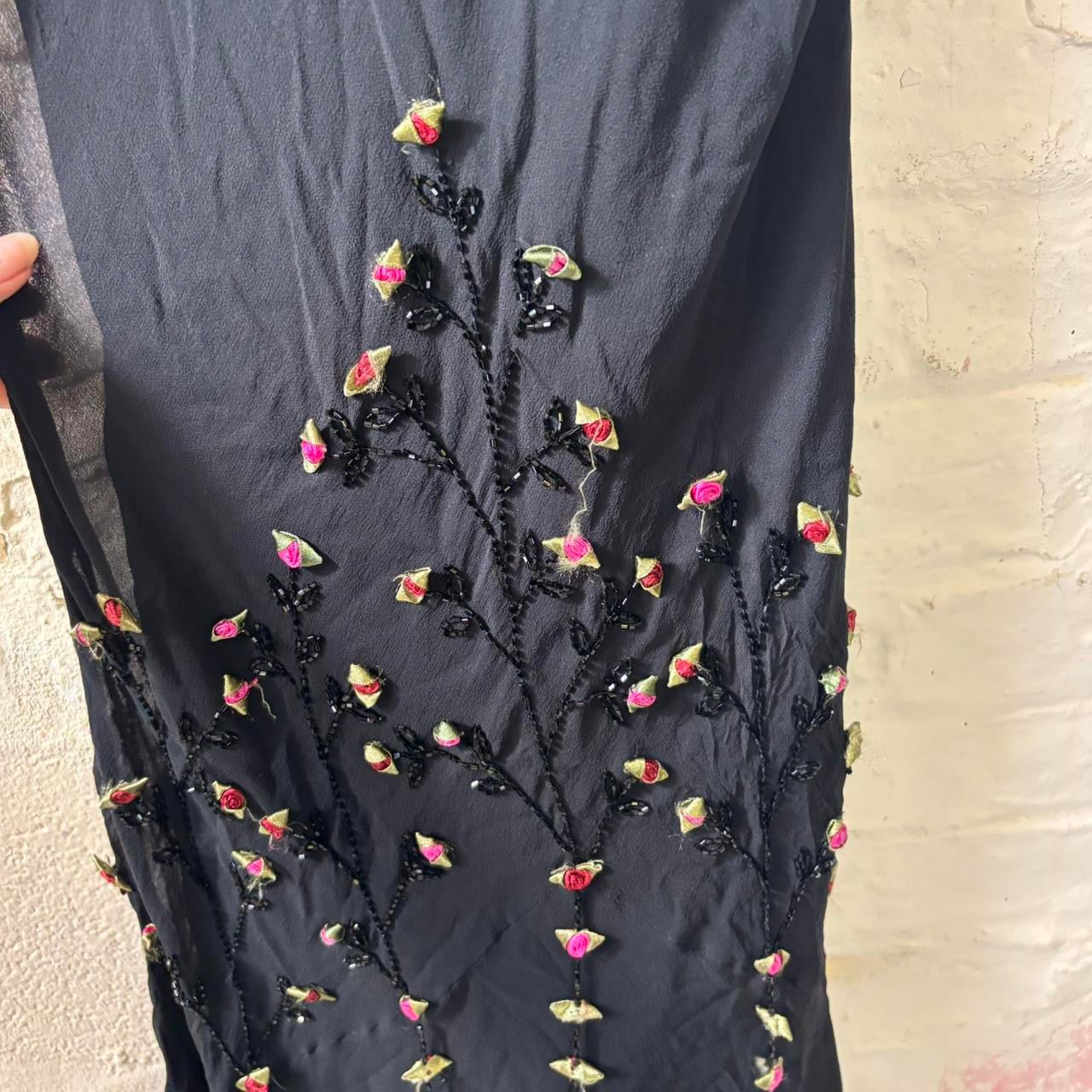 Y2K Caché silk maxi dress fishtail hem pink flower detailing uk 8