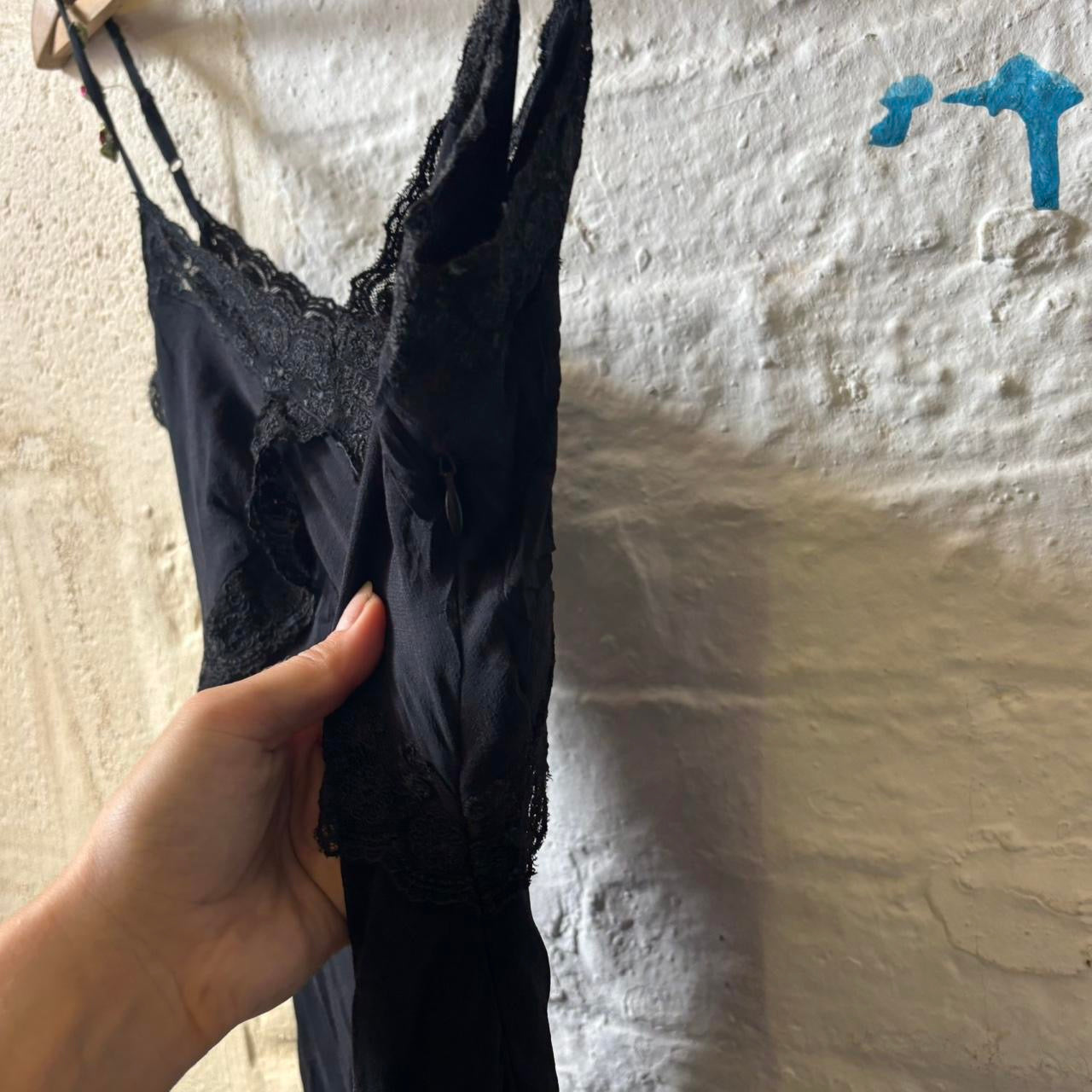 Y2K Caché silk maxi dress fishtail hem pink flower detailing uk 8