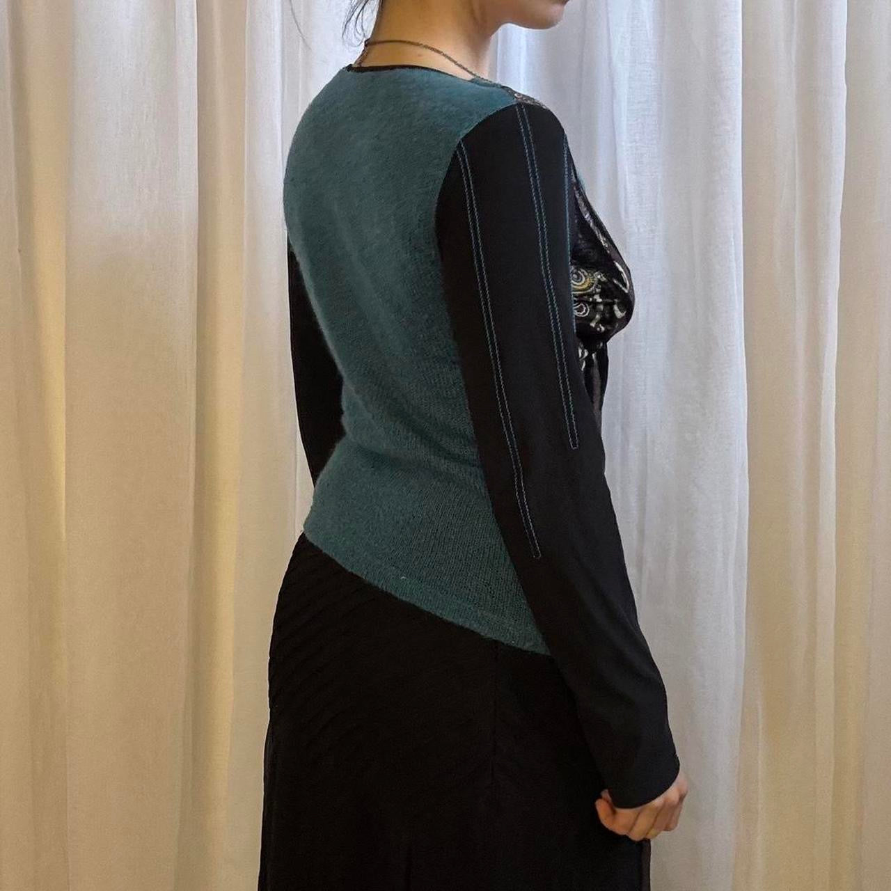 Y2K long sleeve top knit abstract print black blue uk 10