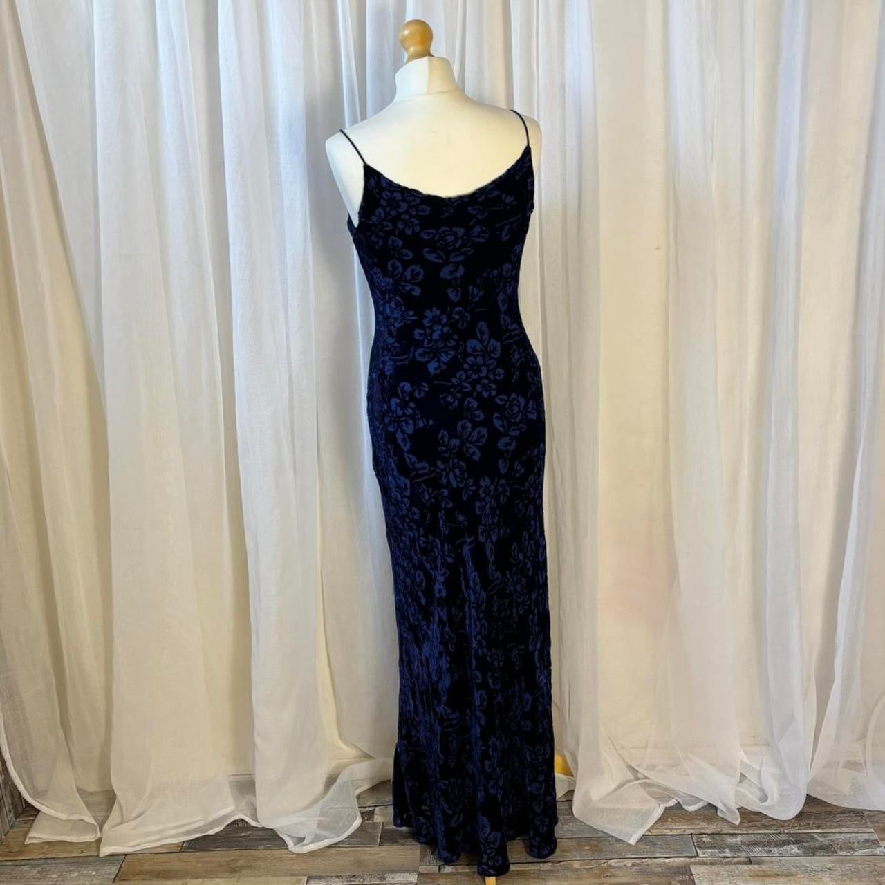 90s Monsoon maxi dress silk blend midnight blue devore velvet uk 14