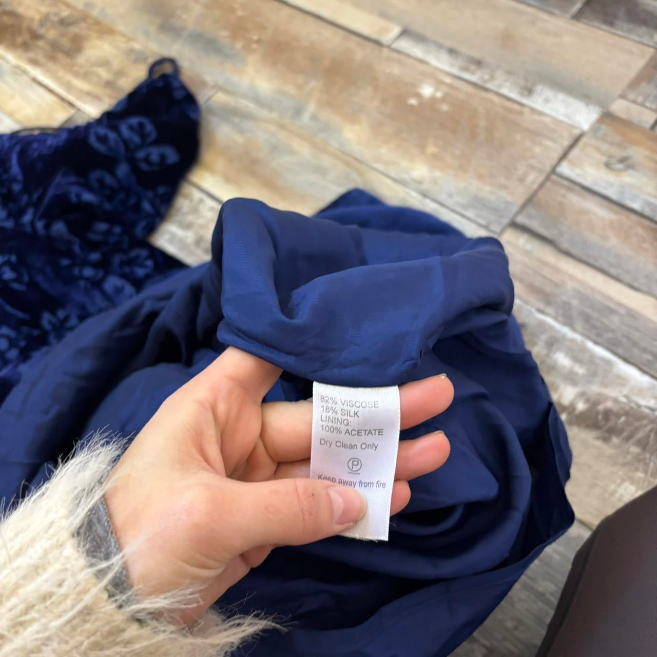 90s Monsoon maxi dress silk blend midnight blue devore velvet uk 14