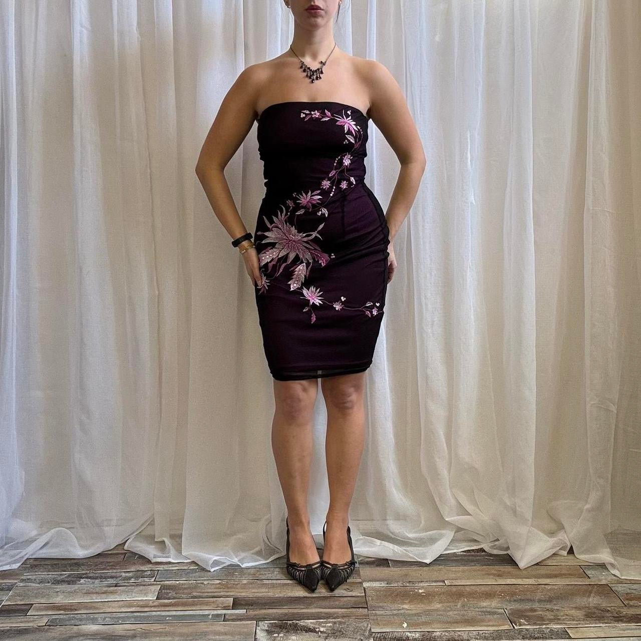 Y2K Jane Norman mini dress strapped pink black mesh floral uk 10