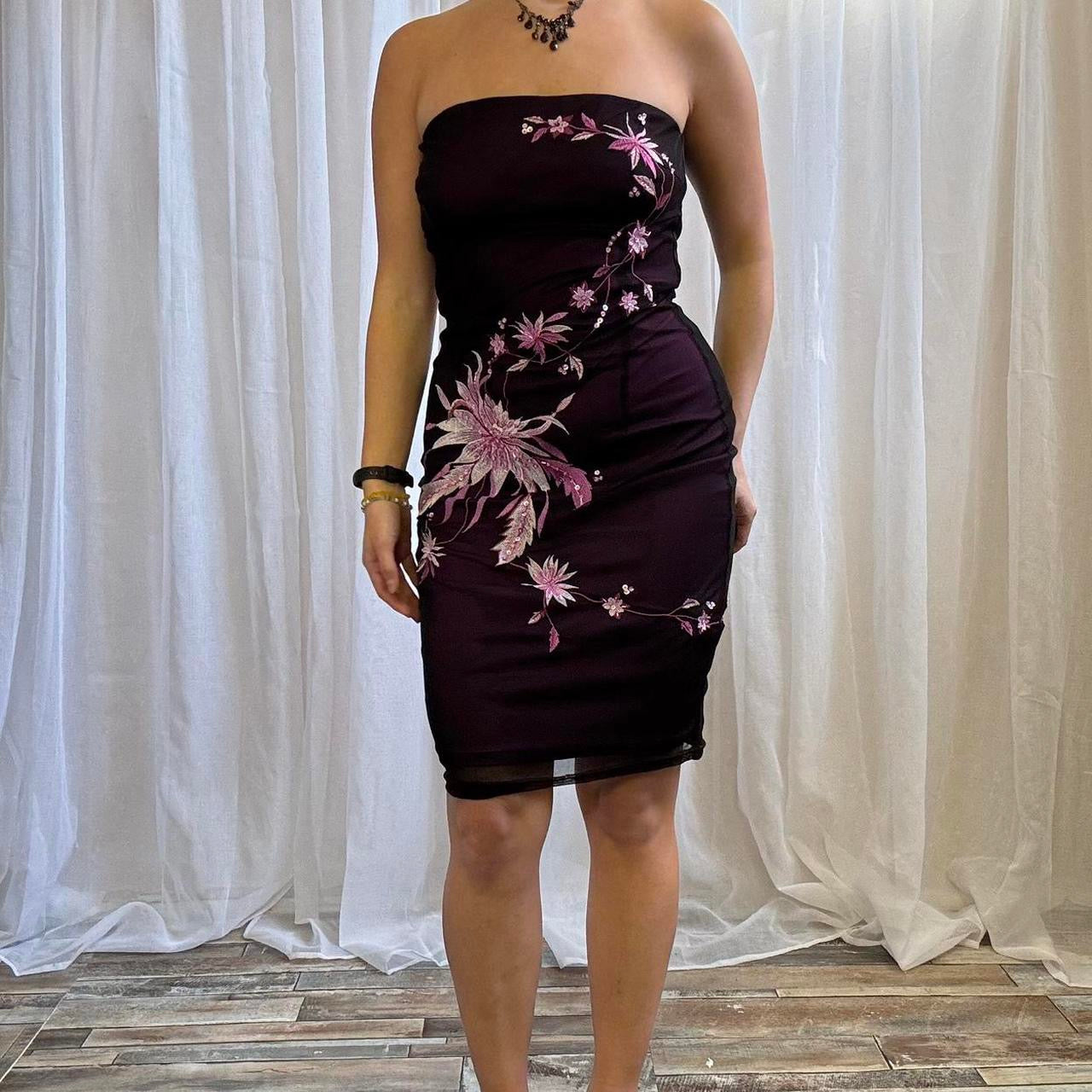 Y2K Jane Norman mini dress strapped pink black mesh floral uk 10