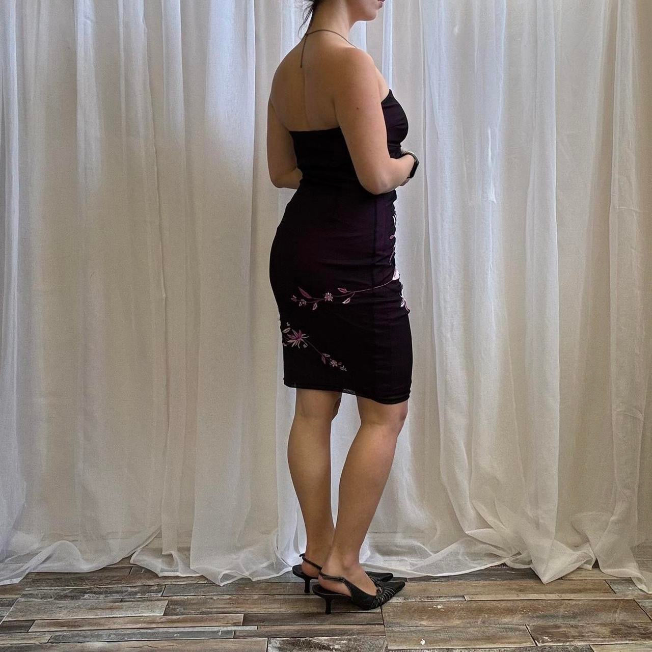 Y2K Jane Norman mini dress strapped pink black mesh floral uk 10