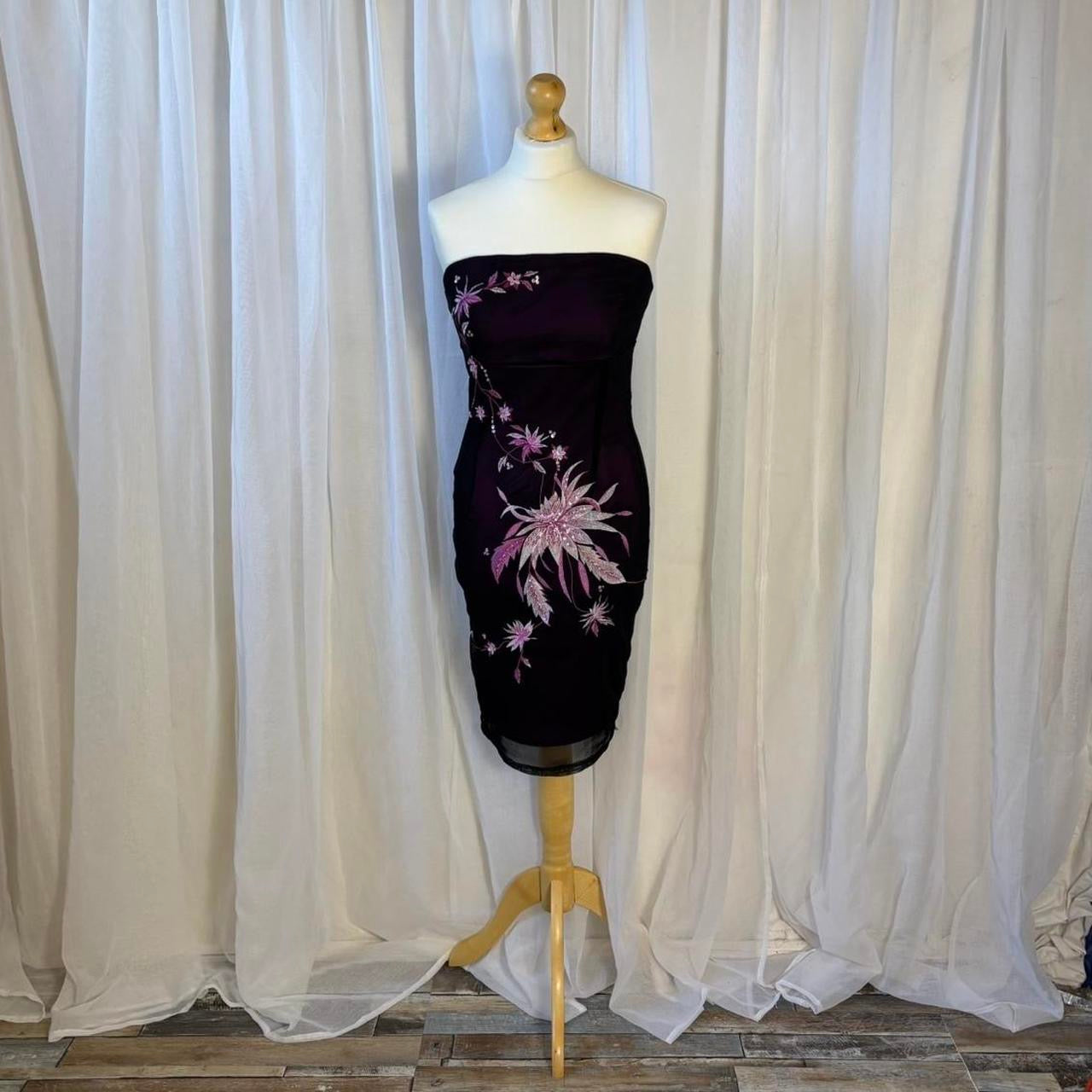 Y2K Jane Norman mini dress strapped pink black mesh floral uk 10