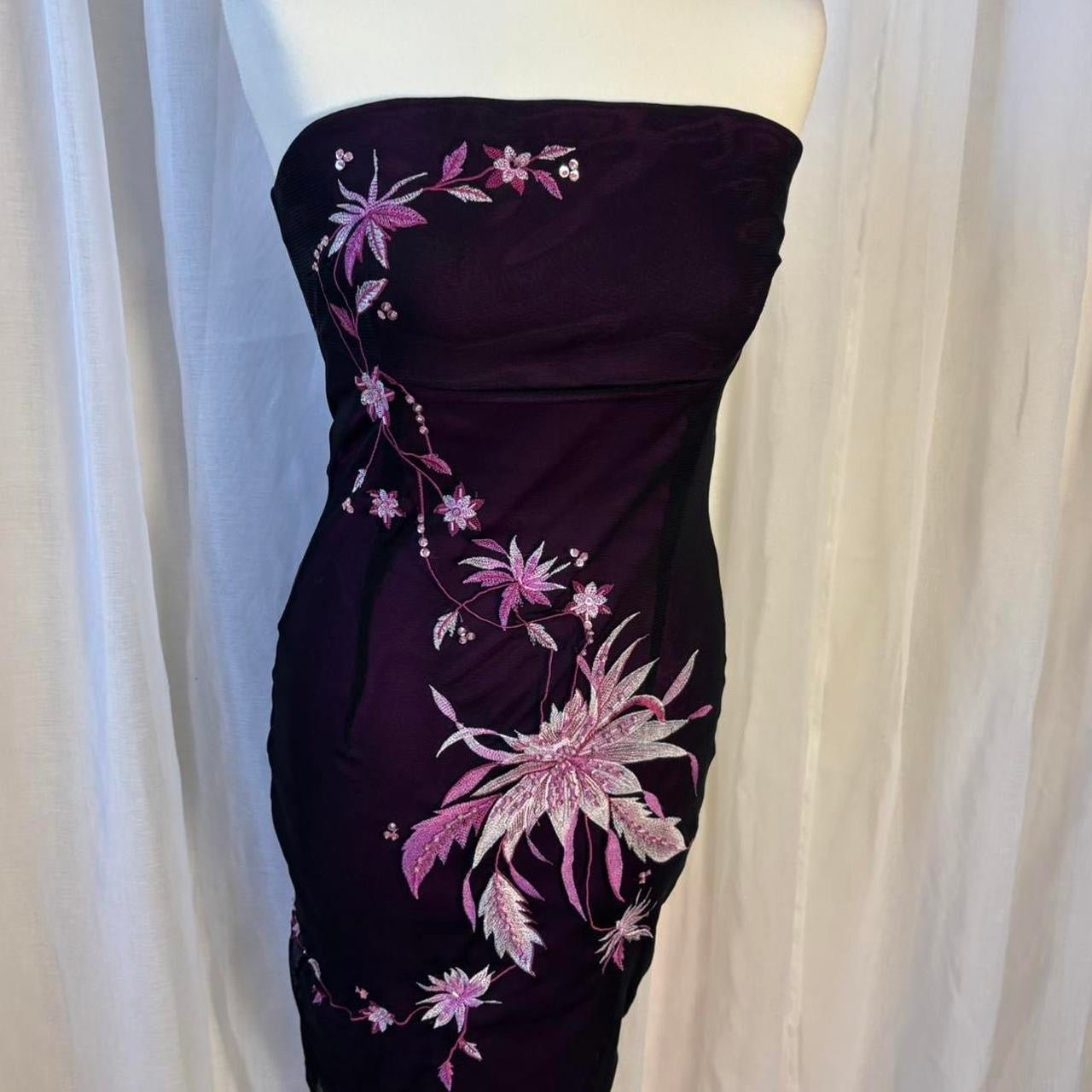 Y2K Jane Norman mini dress strapped pink black mesh floral uk 10