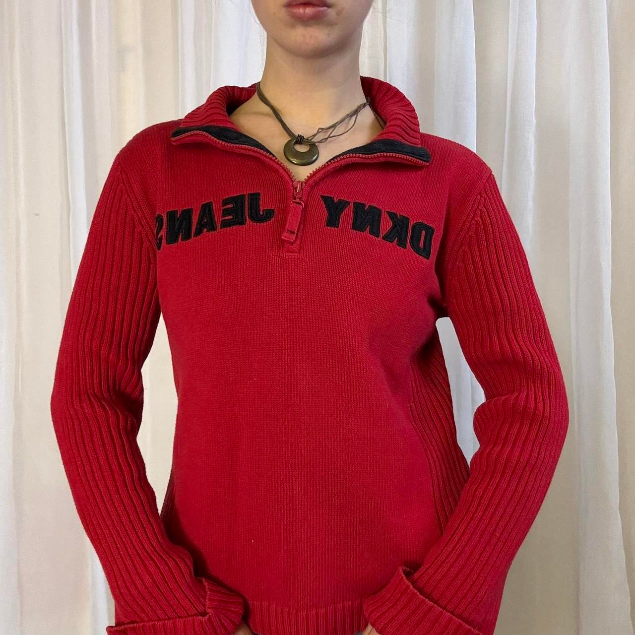 Y2K DKNY quarter zip knit pullover red jumper size L
