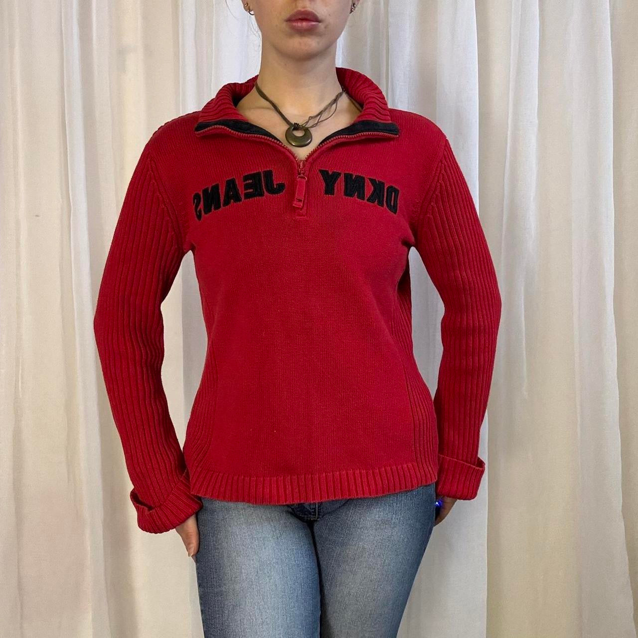Y2K DKNY quarter zip knit pullover red jumper size L