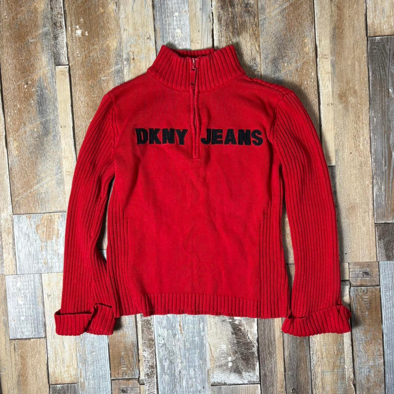 Y2K DKNY quarter zip knit pullover red jumper size L