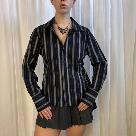 Y2K long sleeve shirt pinstripe black white dark academia uk 12