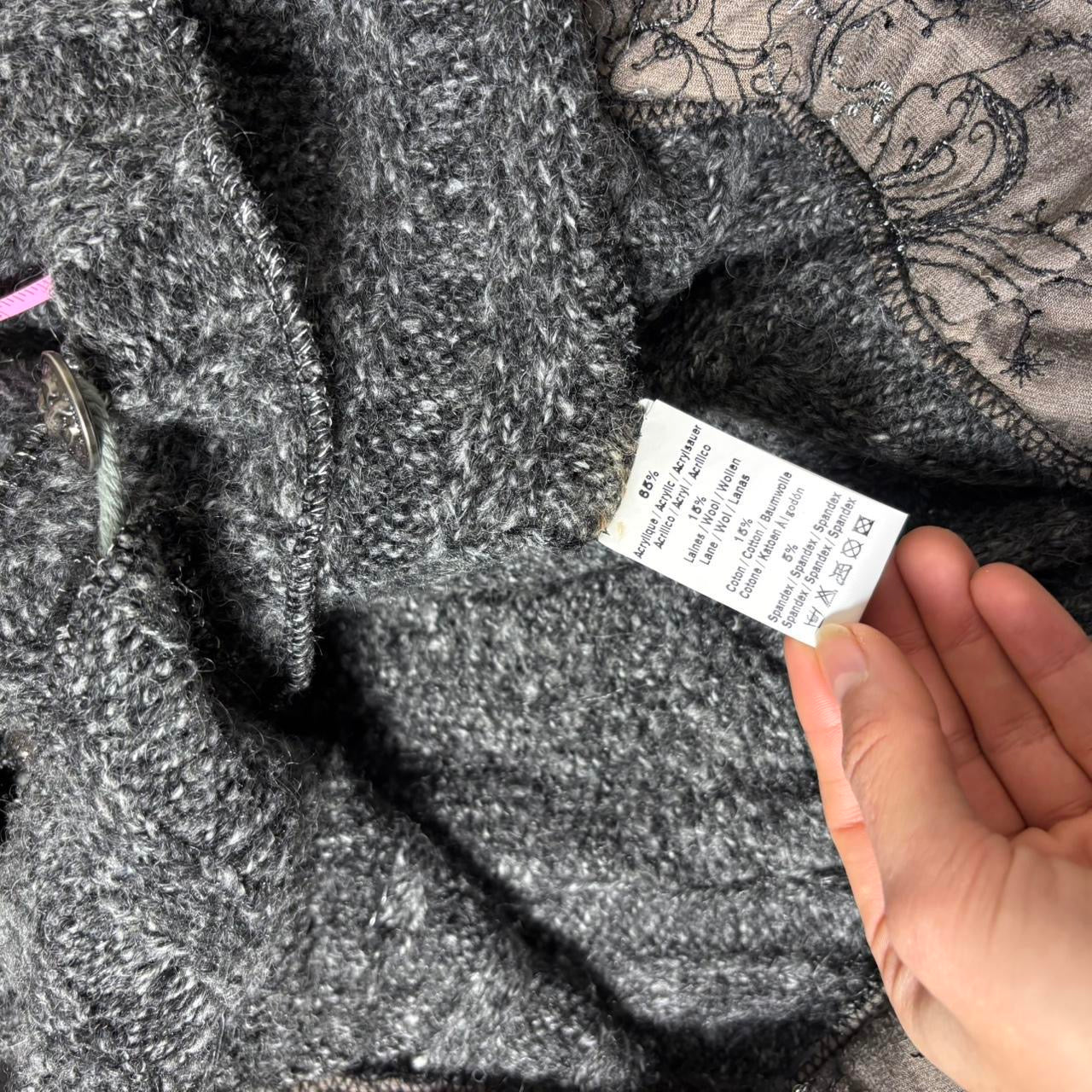 Y2k grunge cardigan wool blend grey faux fur detailing L / XL