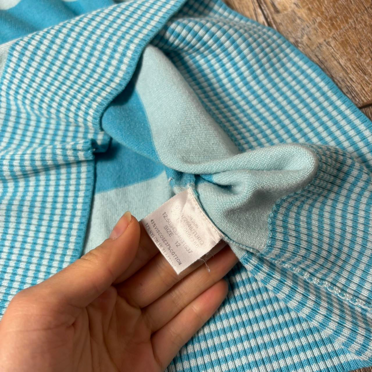 Y2K Jane Norman short sleeve longline jumper blue stripe v neck uk 12