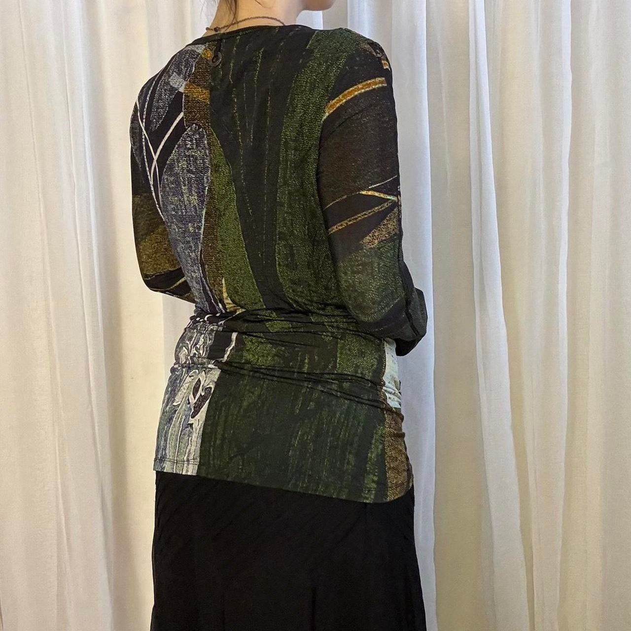 Y2K Save the Queen long sleeve top archive green black cowl neckline