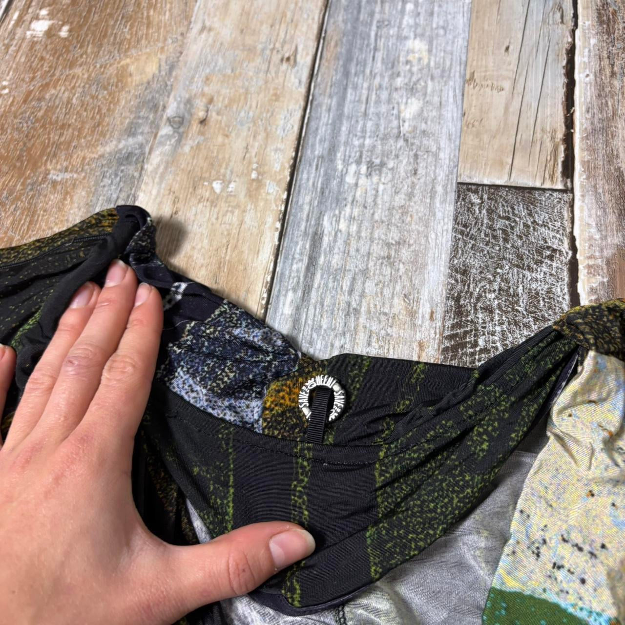 Y2K Save the Queen long sleeve top archive green black cowl neckline