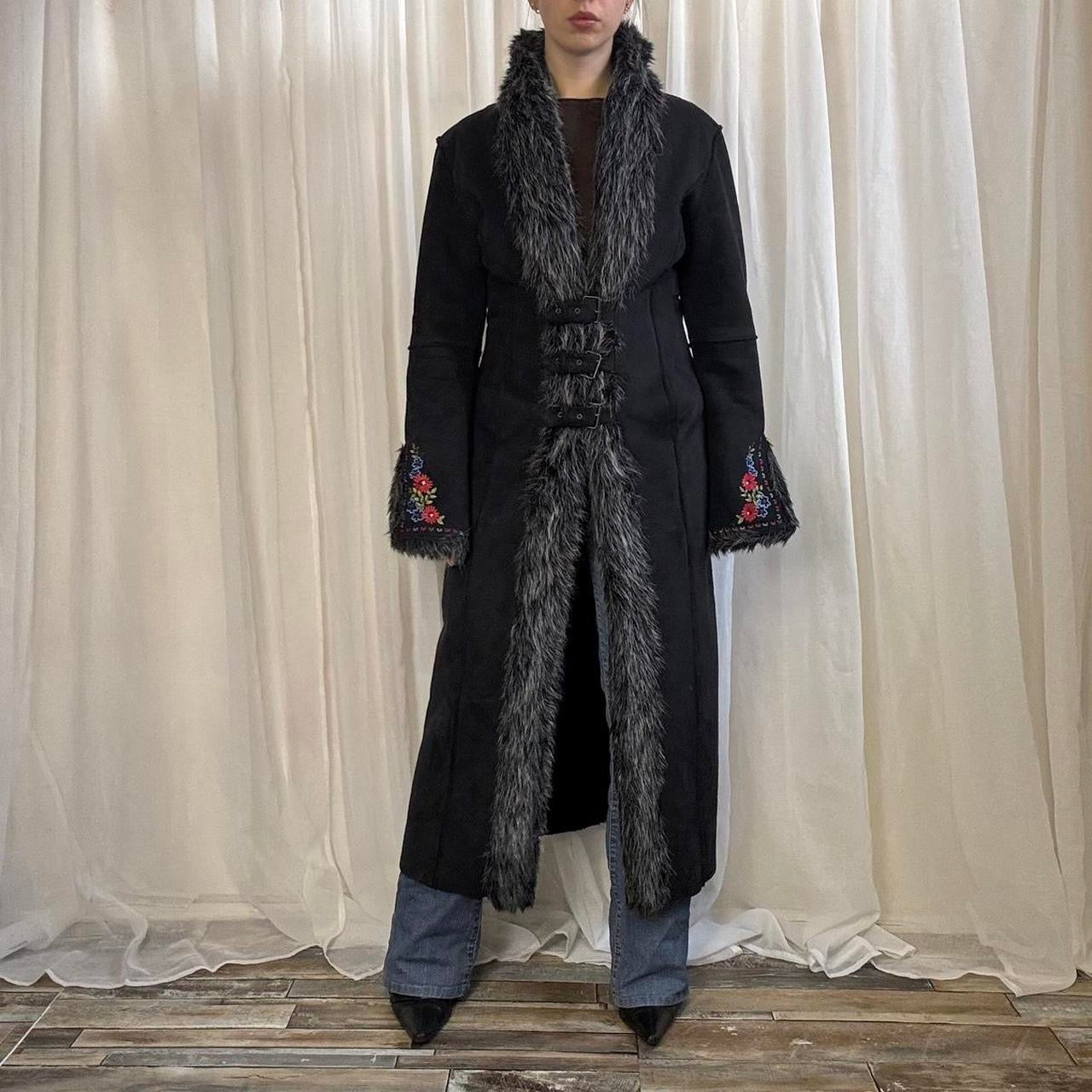 Y2K Morgan de Toi penny lane style coat black longline faux suede