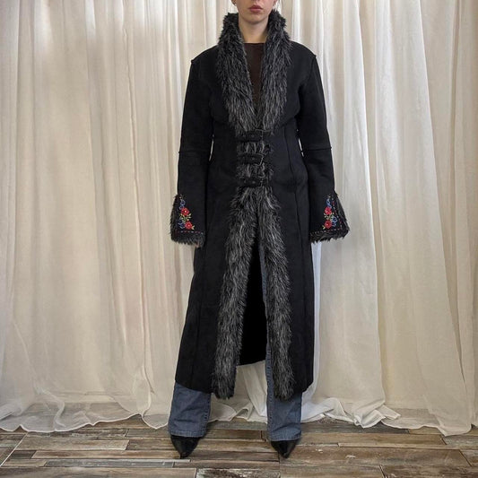 Y2K Morgan de Toi penny lane style coat black longline faux suede